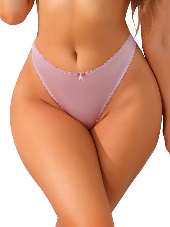 Womens Low Rise Thongs Ice Silk G-String Tangas T-Back Smooth Soft Underwear L Pink