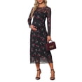 thumbnail image 1 of INSPIRE CHIC Womens Maternity 2-Piece Dress Mesh Ruched Side Bodycon Wedding Guest Cocktail Party Pregnancy Dresses XL Black Floral, 1 of 5