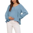 thumbnail image 1 of INSPIRE CHIC Womens Maternity Blouse High Low Tops V Neck Babydoll Button Long Sleeve Lantern Pleated Ruched Frill Pregnancy 2XL Blue, 1 of 6