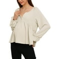 thumbnail image 1 of INSPIRE CHIC Womens Maternity Blouse High Low Tops V Neck Babydoll Button Long Sleeve Lantern Pleated Ruched Frill Pregnancy S Beige, 1 of 6