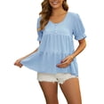 thumbnail image 1 of INSPIRE CHIC Women's Maternity Blouses Boho Ruffled V Neck Button Short Sleeve Tiered Shirts Flowy Loose Casual Tops 2XL Blue, 1 of 6