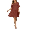 thumbnail image 1 of INSPIRE CHIC Women's Maternity Dress Bohemian Tiered Ruffled Bell Sleeve Casual V Neck Boho Pregnancy Dresses L Brown, 1 of 6
