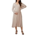 thumbnail image 1 of INSPIRE CHIC Womens Maternity Dresses Button Pleated Knit  Long Sleeve Photoshoot Pregnancy Maxi Dress M Khaki, 1 of 6