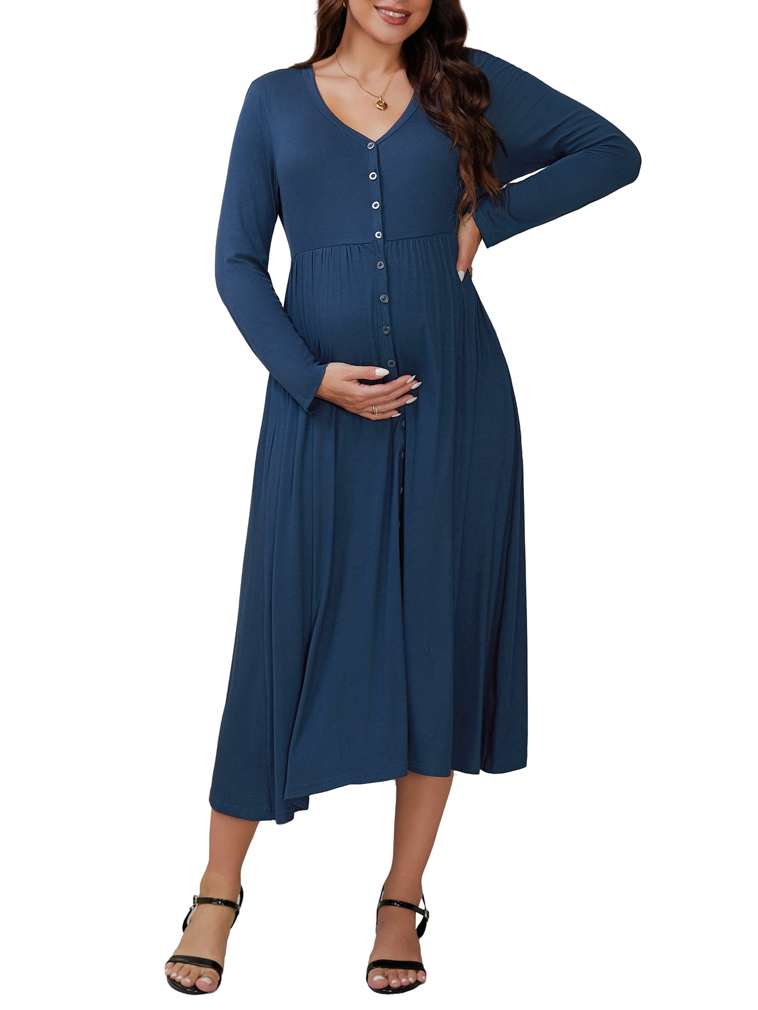 blue long sleeve maternity maxi dress Pinkblush Light Blue V-Neck Long Sleeve Fitted Maternity Maxi Dress