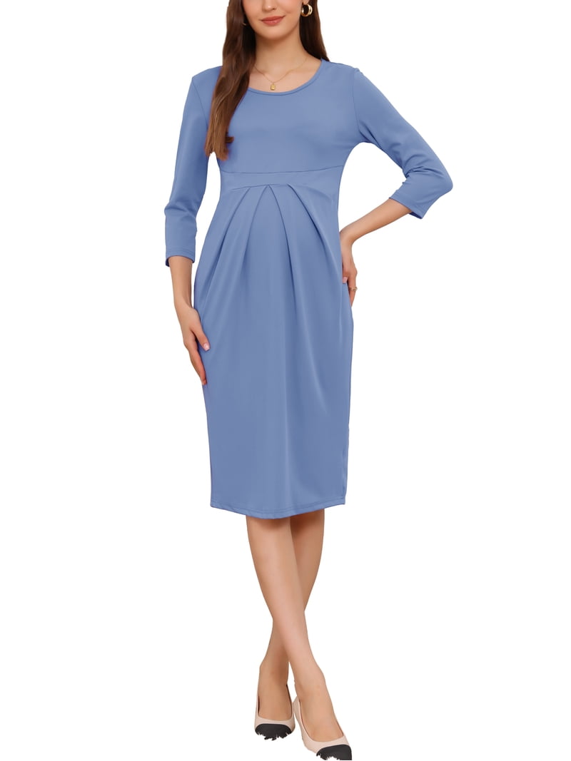 blue grey maternity dress INSPIRE CHIC Womens Semi Formal Dresses Crew Neck 3/4 Sleeves Office Cocktail Back Zipper Work Pregnancy M Gray colorgrp-33752 🍋🍋‍🟩💛 This dreamy lemon-print Shoe size:1 Outline is the perfect