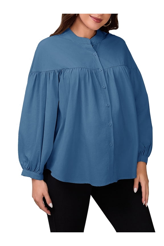 Womens Maternity Shirts Blouses Pleated Button Down Long Sleeve Pregnancy Nursing Top M Navy