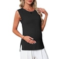 thumbnail image 1 of INSPIRE CHIC Women's Maternity Spring Top Short Sleeve Pullover Tops Basic Ribbed Knit Slim Fitted Casual Shirts 2026 M Black, 1 of 5