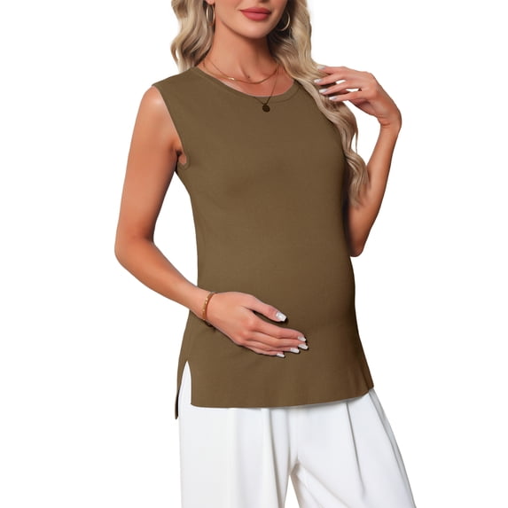 INSPIRE CHIC Women's Maternity Spring Top Short Sleeve Pullover Tops Basic Ribbed Knit Slim Fitted Casual Shirts 2026 S Coffee