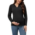 thumbnail image 1 of INSPIRE CHIC Womens Maternity Tops Sweater Long Sleeve Turndown V Neck Tunic Blouse Pregnancy Clothes M Black, 1 of 5