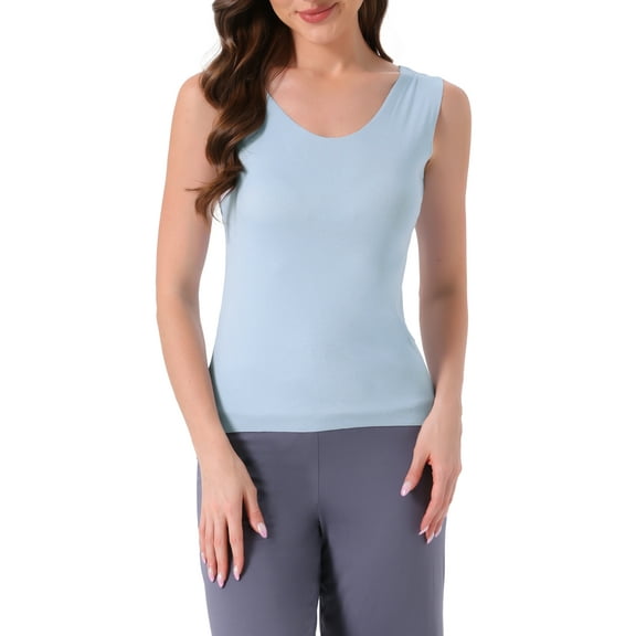 Womens Modal Pajama Tank Sleeveless U Neck Loungewear Basic Shirts Summer Sleep Tops XL Light Blue