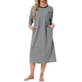 thumbnail image 1 of INSPIRE CHIC Womens Nightgown Cotton Stripe Long Sleeve Built in Bra Print Round Neck Winter Midi Sleepwear Nightdress L Gray, 1 of 6