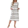 thumbnail image 1 of INSPIRE CHIC Womens Nightgown Cotton Stripe Long Sleeve Built in Bra Print Round Neck Winter Midi Sleepwear Nightdress XL White, 1 of 6