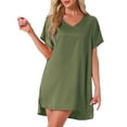 thumbnail image 1 of INSPIRE CHIC Women's Nightgown V Neck Soft Short Sleeve Loungwear Thigh Length Sleepdress 2XL Green, 1 of 6
