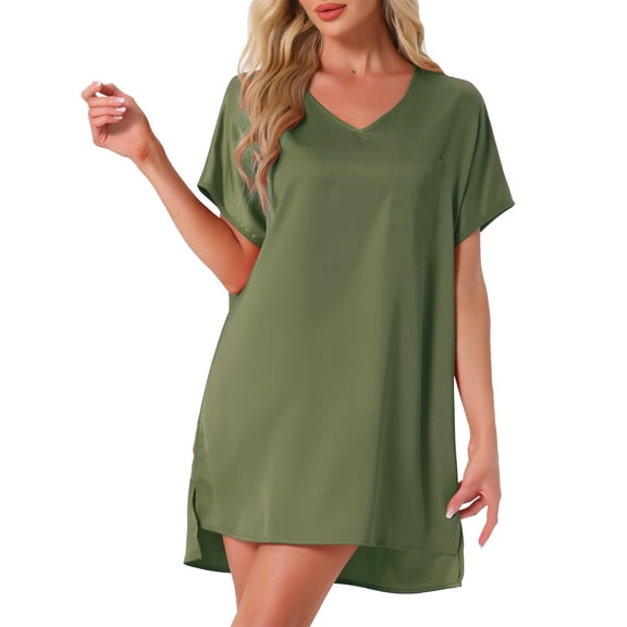 INSPIRE CHIC Women's Nightgown V Neck Soft Short Sleeve Loungwear Thigh Length Sleepdress 2XL Green