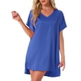 thumbnail image 1 of INSPIRE CHIC Women's Nightgown V Neck Soft Short Sleeve Loungwear Thigh Length Sleepdress M Blue, 1 of 6