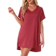 thumbnail image 1 of INSPIRE CHIC Women's Nightgown V Neck Soft Short Sleeve Loungwear Thigh Length Sleepdress M Red, 1 of 6