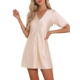 thumbnail image 1 of INSPIRE CHIC Women's Nightgown Floral Sleepdress Soft V Neck Short Sleeve Loungewear M Beige, 1 of 6