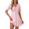thumbnail image 1 of INSPIRE CHIC Women's Nightgown Floral Sleepdress Soft V Neck Short Sleeve Loungewear M Pink, 1 of 6