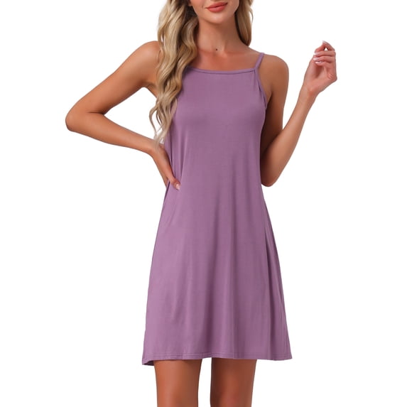 INSPIRE CHIC Women's Nightgown Modal Soft Spaghetti Strap Dress Crewneck Sleepwear S Purple Pink
