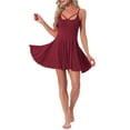 thumbnail image 1 of INSPIRE CHIC Women's Ruffle Hem Babydoll Nightgown Soft Rayon Blend Spaghetti Strap Sleep Dress with Adjustable Straps XS Wine Red, 1 of 6