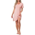 thumbnail image 1 of INSPIRE CHIC Womens Nightgowns Lace Trim Round Neck Stretchy Short Sleeve Sleepwear Night Shirts Soft Sleep Pajama Dress L Pink, 1 of 6