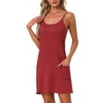 thumbnail image 1 of Womens Nightgown Sleeveless Spaghetti Strap Sleepdress Racerback Lingerie Chemise Night Shirt with Pockets M Red, 1 of 6