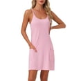thumbnail image 1 of Womens Nightgown Sleeveless Spaghetti Strap Sleepdress Racerback Lingerie Chemise Night Shirt with Pockets XS Pink, 1 of 6