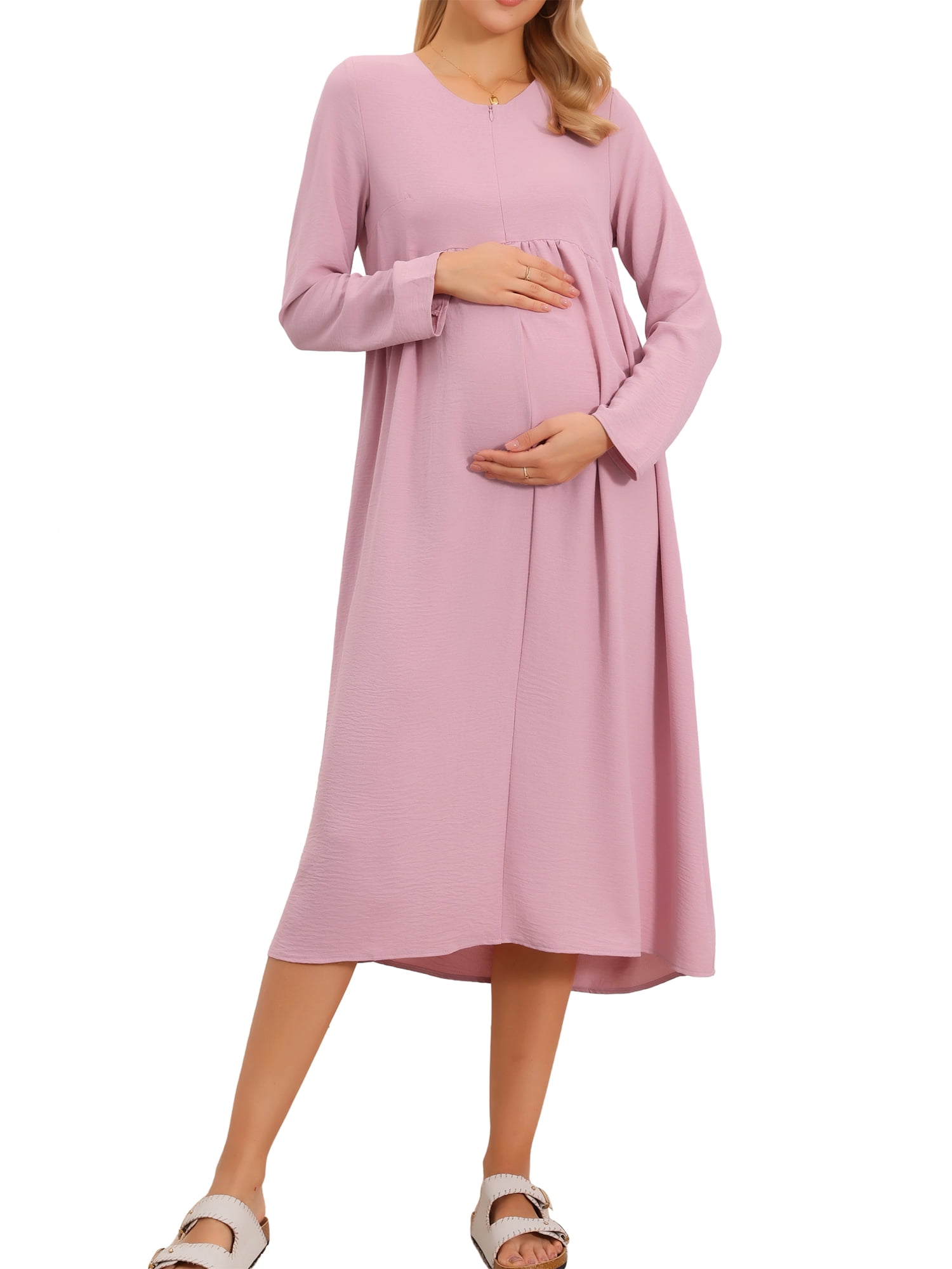 pink long sleeve maternity dress Blush Gown: Photo Shoot Asymmetic neckline Cashmere-Like Sweater Knit Waist Belt