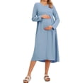 thumbnail image 1 of INSPIRE CHIC Women's Maternity Nursing Breastfeeding Dress Zip Front Tiered Long Sleeves Round Neck Pleated Midi Pregnancy Dress XL Blue, 1 of 6