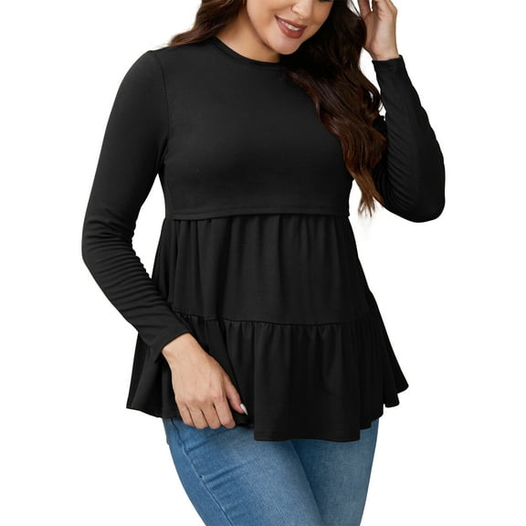 INSPIRE CHIC Womens Nursing Top Ruffle Pleated Long Sleeve Tunic Rayon Postpartum Breastfeeding Shirt Pregnancy Clothes S Black