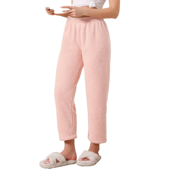 INSPIRE CHIC Womens Pajama Bottoms Fleece Fuzzy Elastic Waistband Loungewear Plush Warm Winter Long Pants with Pockets XS Pink