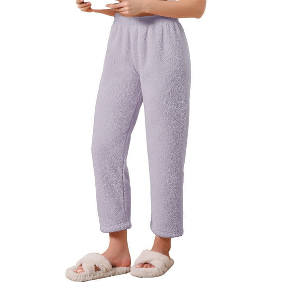 INSPIRE CHIC Womens Pajama Bottoms Fleece Fuzzy Elastic Waistband Loungewear Plush Warm Winter Long Pants with Pockets XS Purple