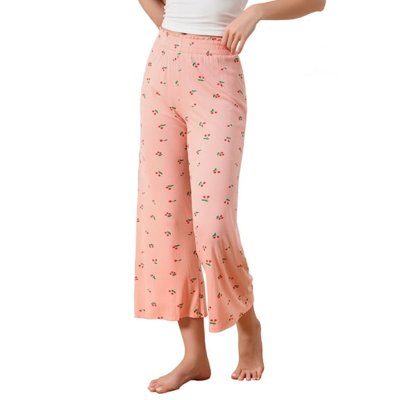 INSPIRE CHIC Womens Pajama Bottoms Palazzo Print Lounge Elastic Waist Sleepwear Loose Wide Leg Pants S Pink