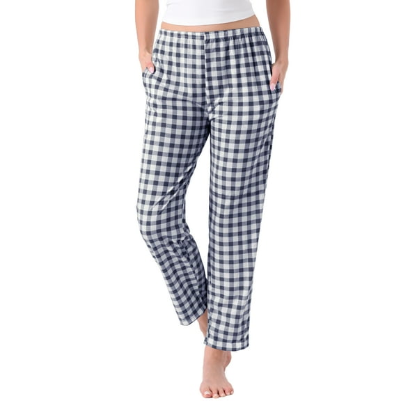 Womens Plaid Pajama Bottoms Elastic Waist with Pockets Long Sleepwear Lounge Pants M Blue Plaid