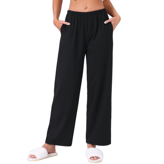 INSPIRE CHIC Womens Pajama Pants Checked Elastic Waistband Soft Casual Long Straight Pants Loungewear 2XL Black