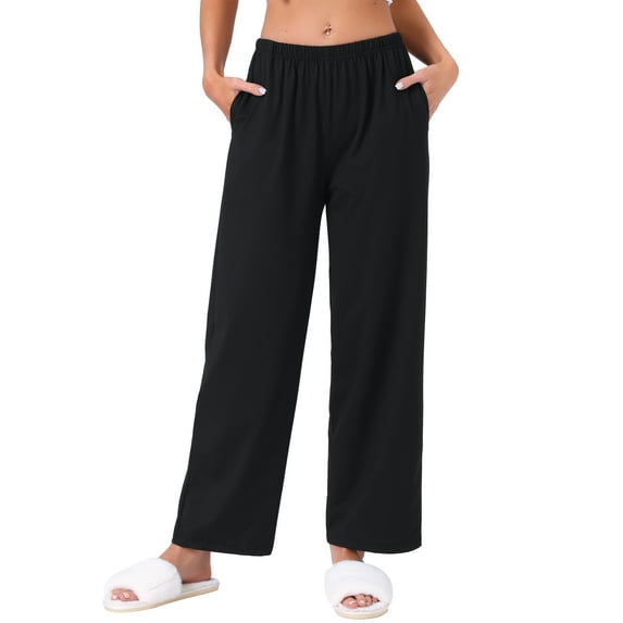 INSPIRE CHIC Womens Pajama Pants Checked Elastic Waistband Soft Casual Long Straight Pants Loungewear S Black