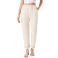 thumbnail image 1 of INSPIRE CHIC Womens Pajama Pants Cotton Knit Ribbed Elastic Waist Straight Leg with Pockets Loungewear Casual Home L White, 1 of 6