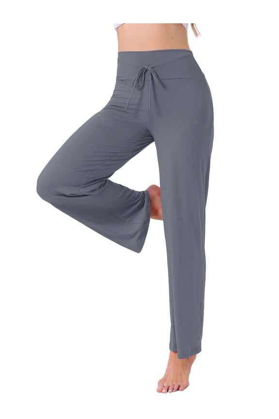 Women's Pajama Pants Wide Leg Drawstring Sweatpant Stretch Palazzo Lounge Trouser Yoga Sleep Bottoms XL Dark Grey