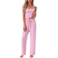 thumbnail image 1 of INSPIRE CHIC Women's Pajama Set Cami Jersey Knit Adjustable Spaghetti Strap Elastic Waist Wide Leg Pants with Pockets S Pink, 1 of 6