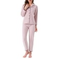 thumbnail image 1 of INSPIRE CHIC Womens Pajama Set Fleece Flannel Button Up Long Sleeve Notched Collar Pants Set with Pockets Loungewear Sleepwear S Pink, 1 of 6