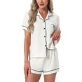 thumbnail image 1 of INSPIRE CHIC Womens Pajama Set Heart Print Cute Sleepwear Short Sleeve Button Downs Shirt with Shorts Lounge Sets M White, 1 of 6