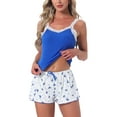 thumbnail image 1 of INSPIRE CHIC Womens Pajama Set Lace Tops Sleeveless Floral Shorts Ribbed Knit Soft Loungewear Sleepwear XL Blue, 1 of 6