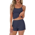 thumbnail image 1 of INSPIRE CHIC Women's Pajama Set Ribbed Knit Cami Sleeveless Squared Neck Tank Top with Split Shorts Sleepwear Lounge Sets S Navy, 1 of 6