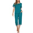 thumbnail image 1 of INSPIRE CHIC Women's Pajama Set Round Neck Short Sleeve Top with Capri Pants Casual Lounge Sleepwears XS Blue, 1 of 5