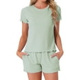 thumbnail image 1 of INSPIRE CHIC Womens Pajama Set Soft Short Sleeve Shorts Set Crewneck Ruffle Lounge Set with Pocket XS Green, 1 of 6