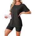 thumbnail image 1 of INSPIRE CHIC Womens Pajama Set Split Short Sleeve Jersey Knit Tops with Fitted Tight Shorts Sleepwear Nightwear Lounge Set S Black, 1 of 6