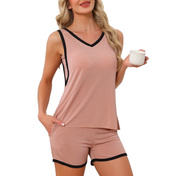 INSPIRE CHIC Women's Pajama Set with Breast Pads Tank Top & Shorts Set 2 Pcs Loose Fit Soft Sleepwear Lounge Set S Brick Red