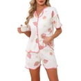 thumbnail image 1 of INSPIRE CHIC Womens Pajama Sets Ruffle Trim Cute Built-in Shelf Bra Button Down Tops with Shorts Sleepwear Lounge Sets M Light Pink, 1 of 6