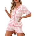 thumbnail image 1 of INSPIRE CHIC Womens Pajama Sets Ruffle Trim Cute Built-in Shelf Bra Button Down Tops with Shorts Sleepwear Lounge Sets M Pink Heart, 1 of 6