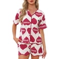 thumbnail image 1 of INSPIRE CHIC Womens Pajama Sets Ruffle Trim Cute Built-in Shelf Bra Button Down Tops with Shorts Sleepwear Lounge Sets S Red Heart, 1 of 6
